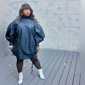 Black Vegan Leather Cinched Mini Dress/Top Luxe 
Versatile design